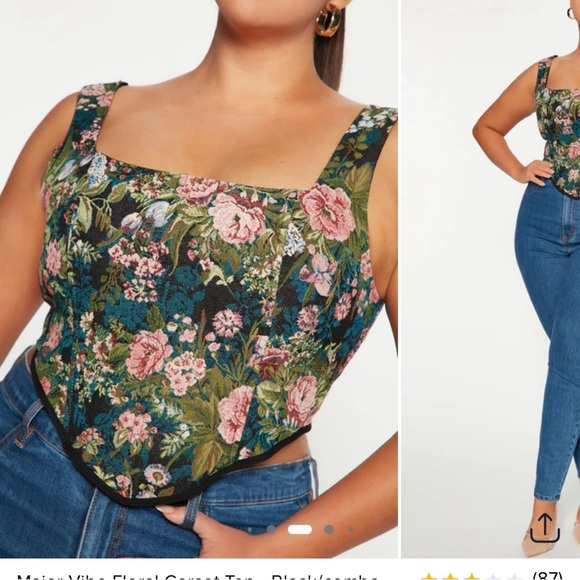 Fashion Nova Floral Corset Top - Pink and Green - Picture 2 of 6